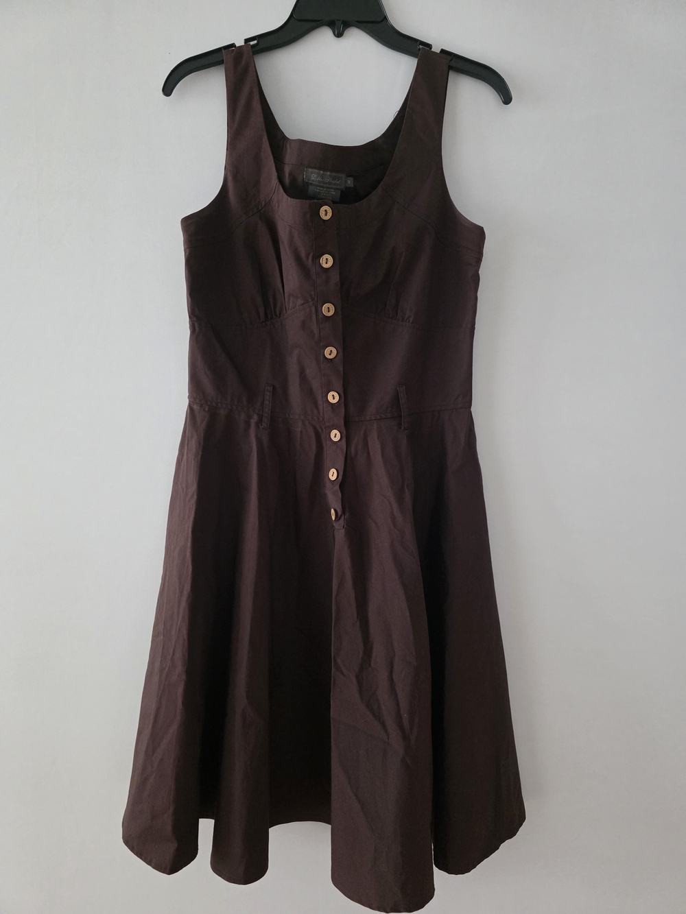 Button-Front Sleeveless A-Line Dress in Deep Brown